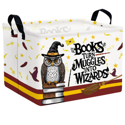 Kid Rectangle Magic Decor Basket Nursery Baby Gift Basket Feather Hat Book Broomstick Toy Storage Bin (Wand Owl)