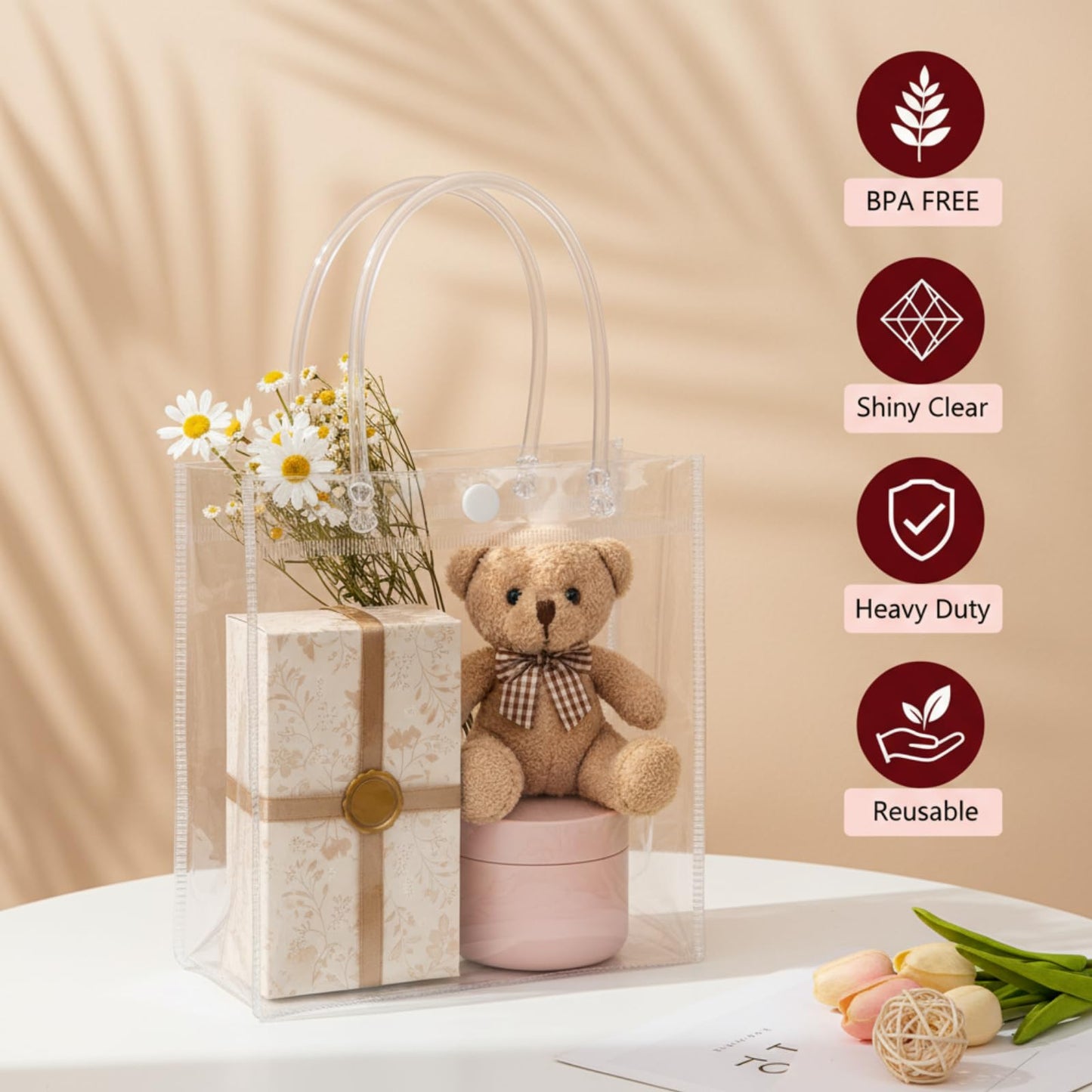 ZENFUN 80 Pack Clear PVC Gift Bags with Handles, Small Reusable Plastic Party Favor Bags, Transparent Goodie Bags Bulk for Wedding, Baby Shower, Birthday, Shopping Retail (6.3 x 5.9 x 2.7 Inch)