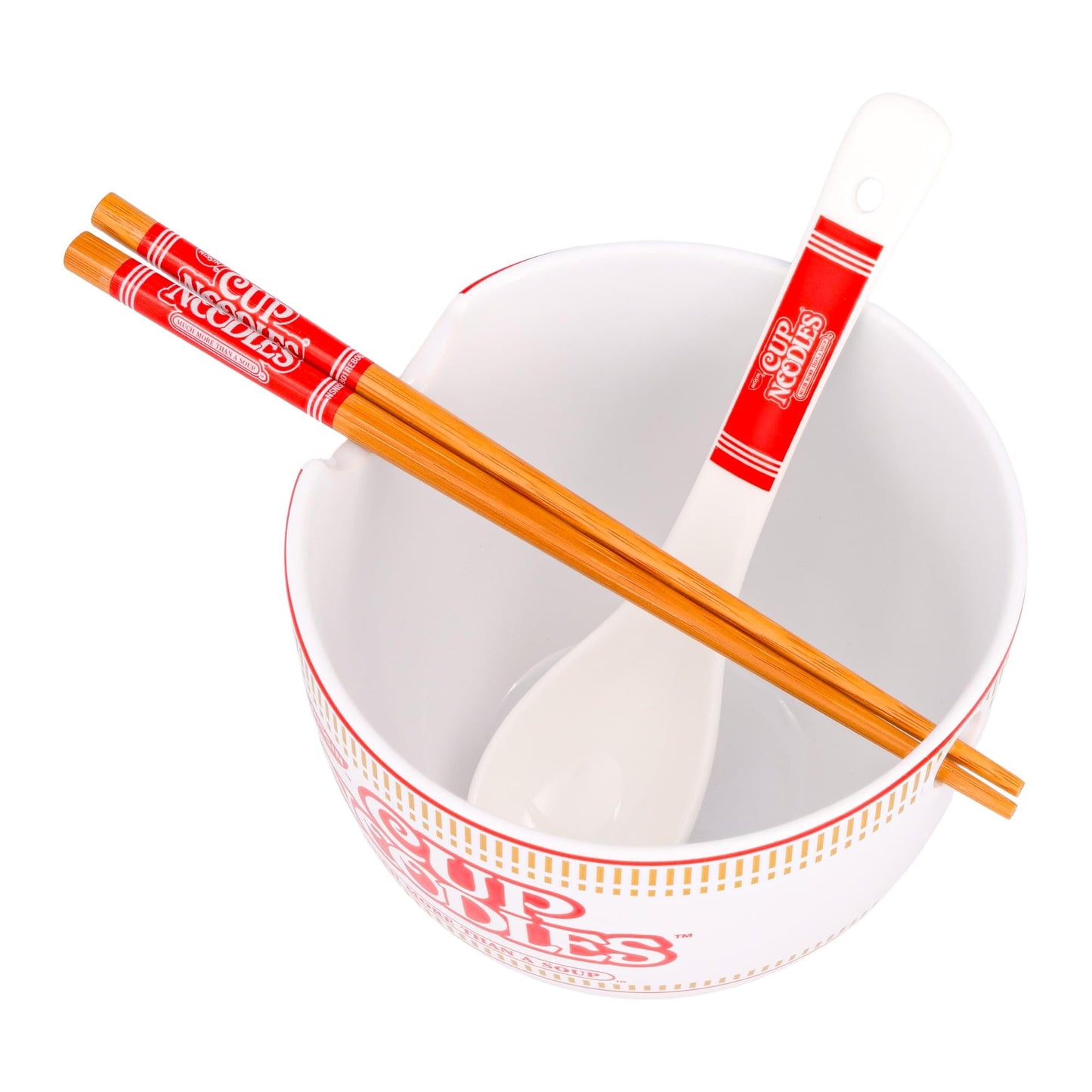 Silver Buffalo Nissin Cup of Noodles “Much More Than a Soup” Ceramic Ramen Bowl Set with Chopsticks and Spoon, 20 Ounces