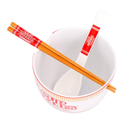 Silver Buffalo Nissin Cup of Noodles “Much More Than a Soup” Ceramic Ramen Bowl Set with Chopsticks and Spoon, 20 Ounces