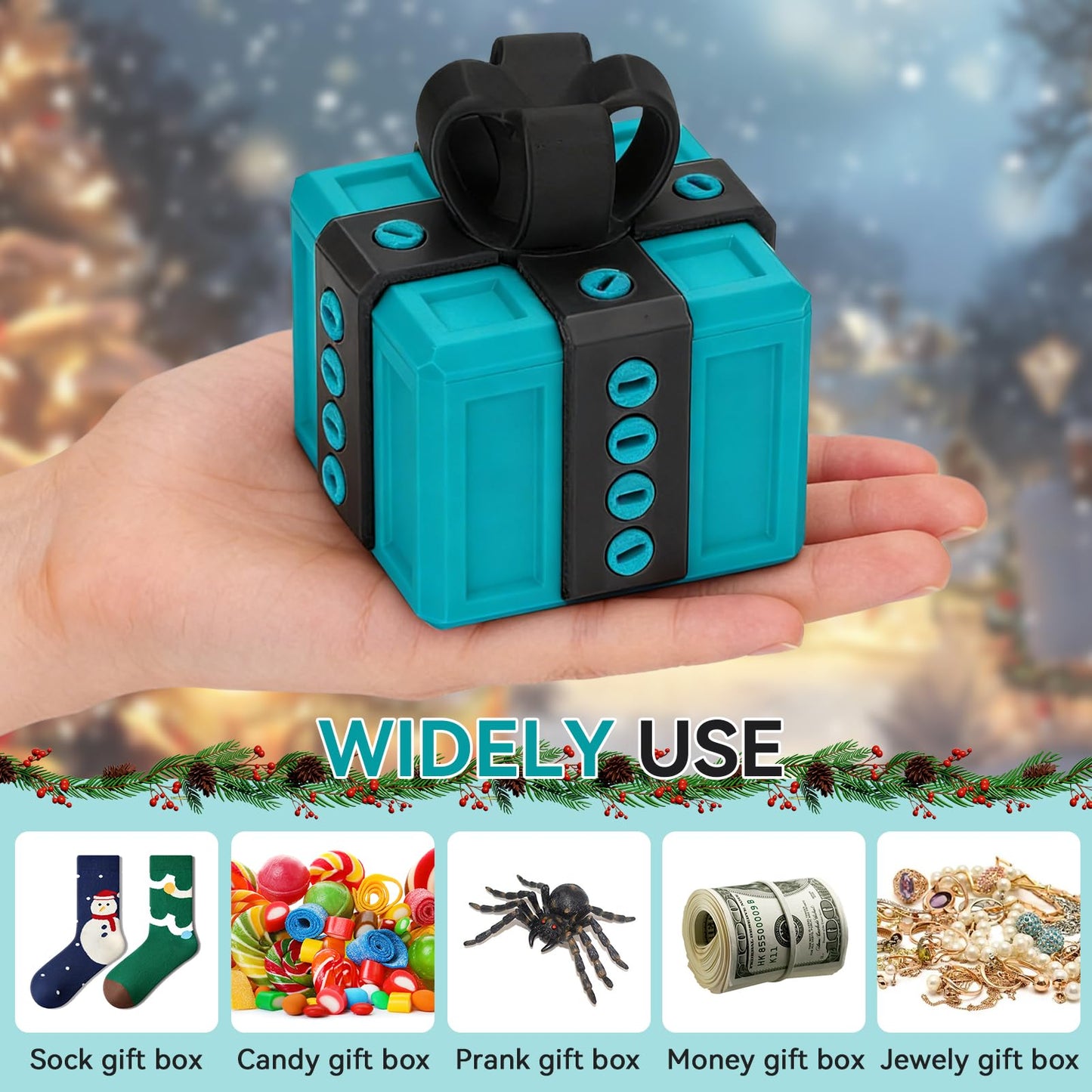 Annoying Gift Box with 3D Printed Screws & Pop Up Finger Surprise, The Annoying Present Prank Box, Funny Prank Hilarious Money Card Container Trick Gift Packaging for Birthday Christmas (Turquoise Green)