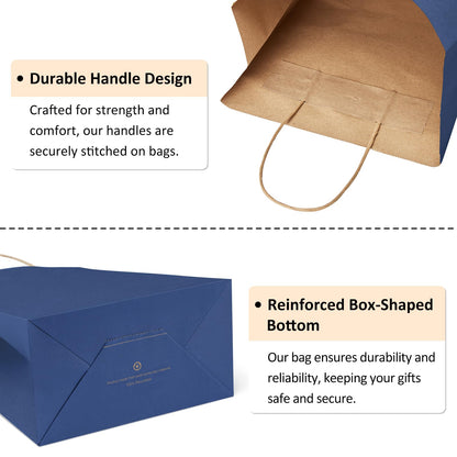 BagDream 50Pcs Gift Bags 8x4.25x10.5 Kraft Paper Gift Bags with Handles Bulk for Shopping, Wedding, Party Favor, Merchandise, Retail, Navy Blue Paper Grocery Sacks