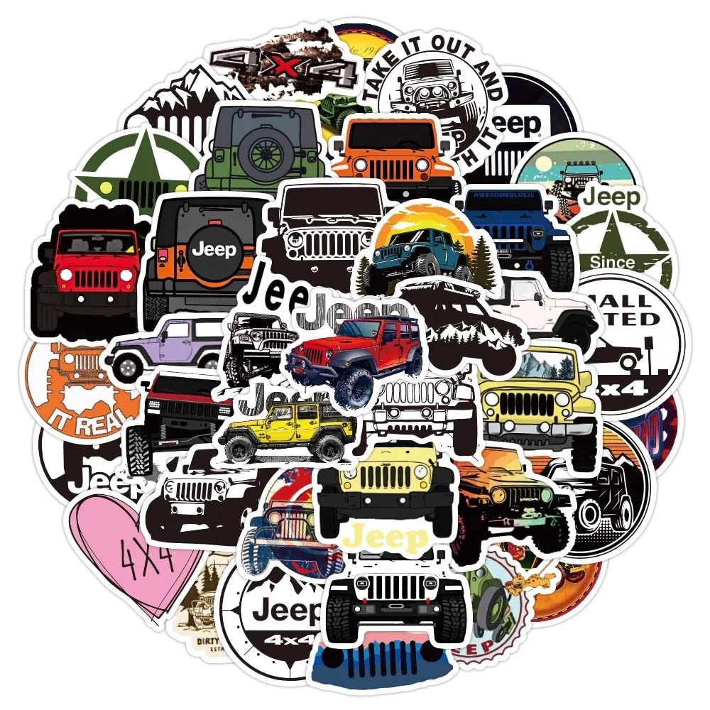 PVC Sticker Pack for Off-Roading & Jeeping. Mixed Vinyl Stickers for Laptop, Water Bottle & Car. 50 Pack Waterproof, UV Resistant.