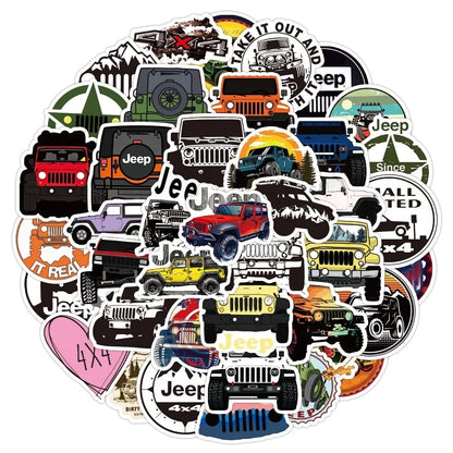 PVC Sticker Pack for Off-Roading & Jeeping. Mixed Vinyl Stickers for Laptop, Water Bottle & Car. 50 Pack Waterproof, UV Resistant.