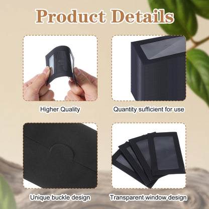 200 Packs Window Gift Card Envelopes Gift Sleeves, 4" x 2.4" Card Holder Envelope, Mini Business Invitation Cards Envelopes Without Cards for Christmas New Year Thanksgiving Party (Black)