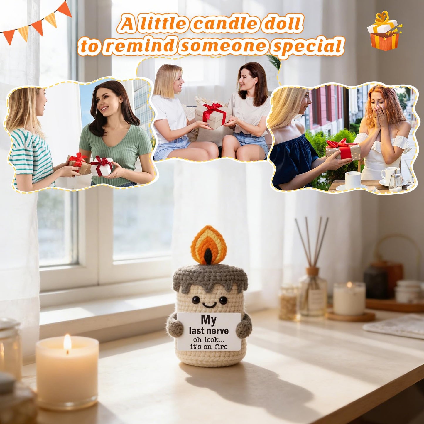 Funny Mini Candle Birthday Gifts for Women - Self Care Relaxation Gag Gifts for Best Friend Boss Coworker Sister Mom, Handmade Crochet Candle My Last Nerve Gift for Her - Funny Office Decor