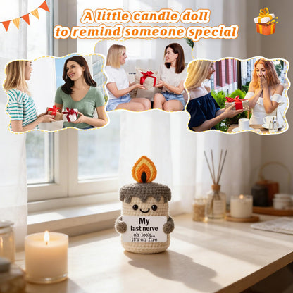 Funny Mini Candle Birthday Gifts for Women - Self Care Relaxation Gag Gifts for Best Friend Boss Coworker Sister Mom, Handmade Crochet Candle My Last Nerve Gift for Her - Funny Office Decor