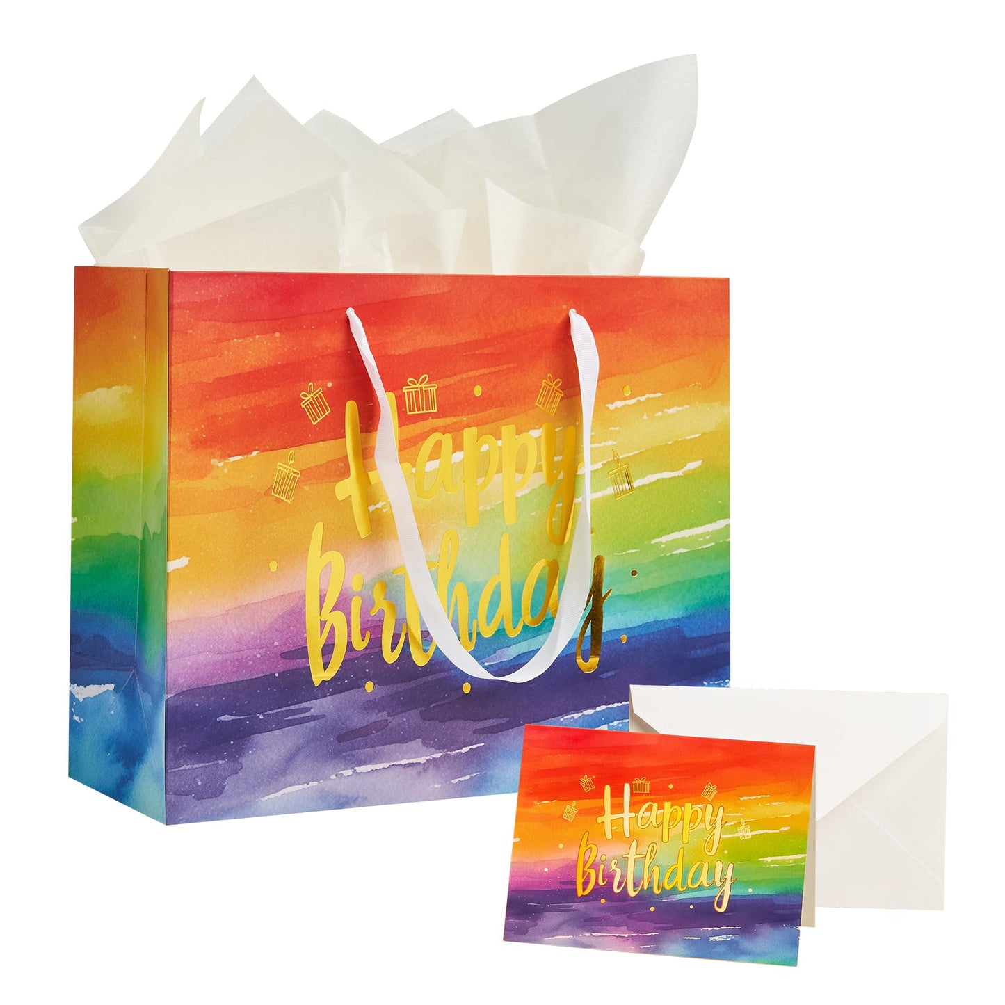 RACETOP 13" Large Happy Birthday Gift Bag with Handle, Tissue Paper and Card, Birthday Bags for Boys, Girls, Men, Women, Party