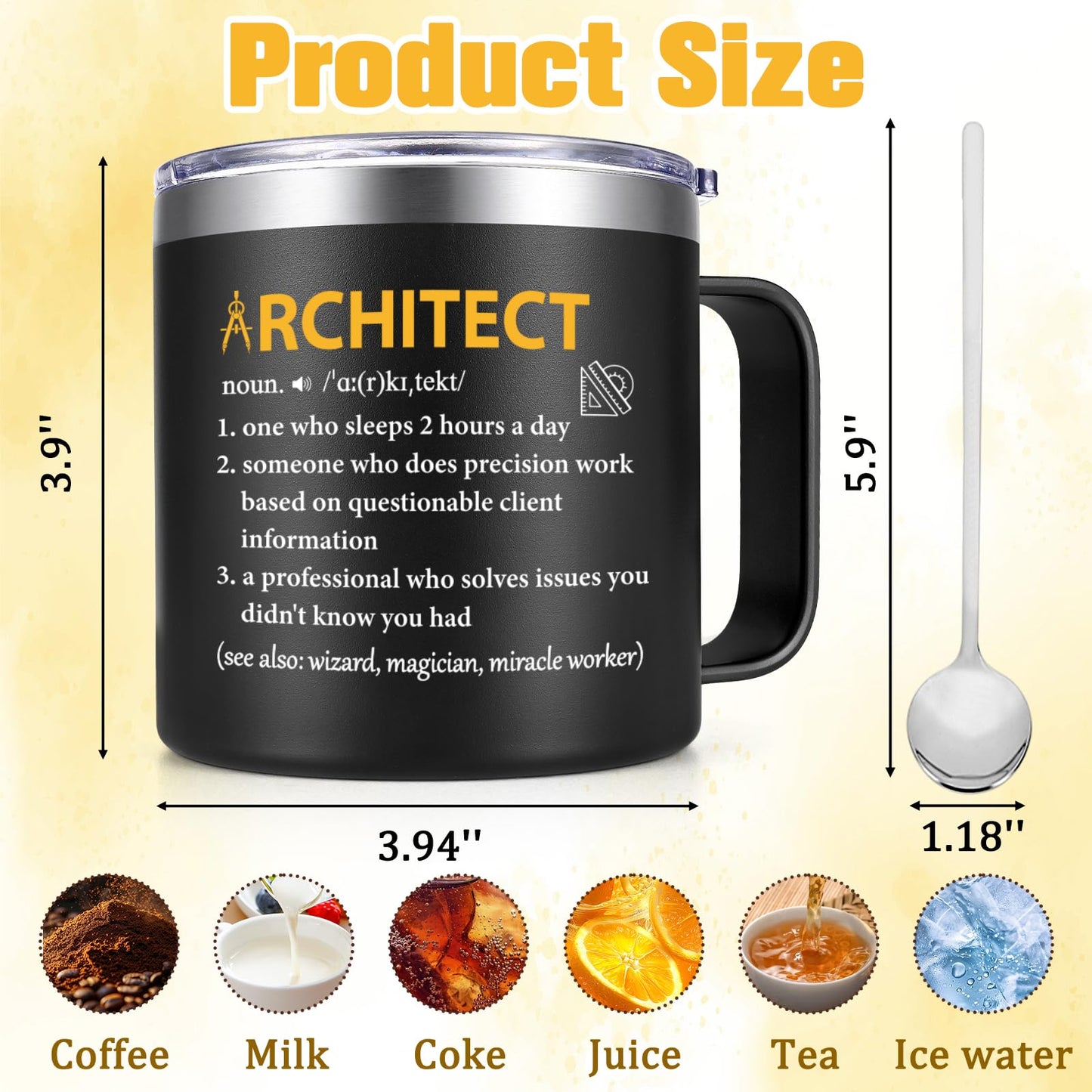 Gtmileo Architecture Gifts, 14 Oz Insulated Architect Coffee Mug, Christmas Graduation Birthday Architects Gifts for Architecture Student Men Women, Black