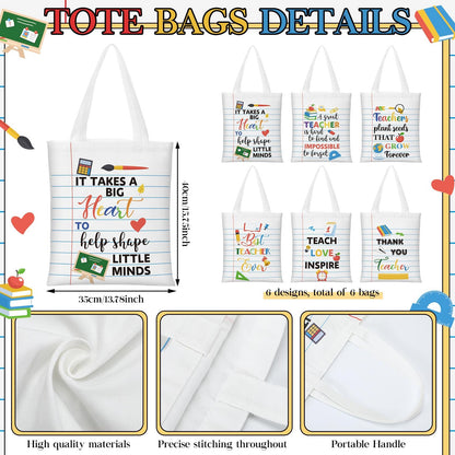 Paterr 12 Pcs Teacher Appreciation Gift Basket Filler Canvas Teacher Tote Bag Makeup Bag for Graduation School Classroom Gift