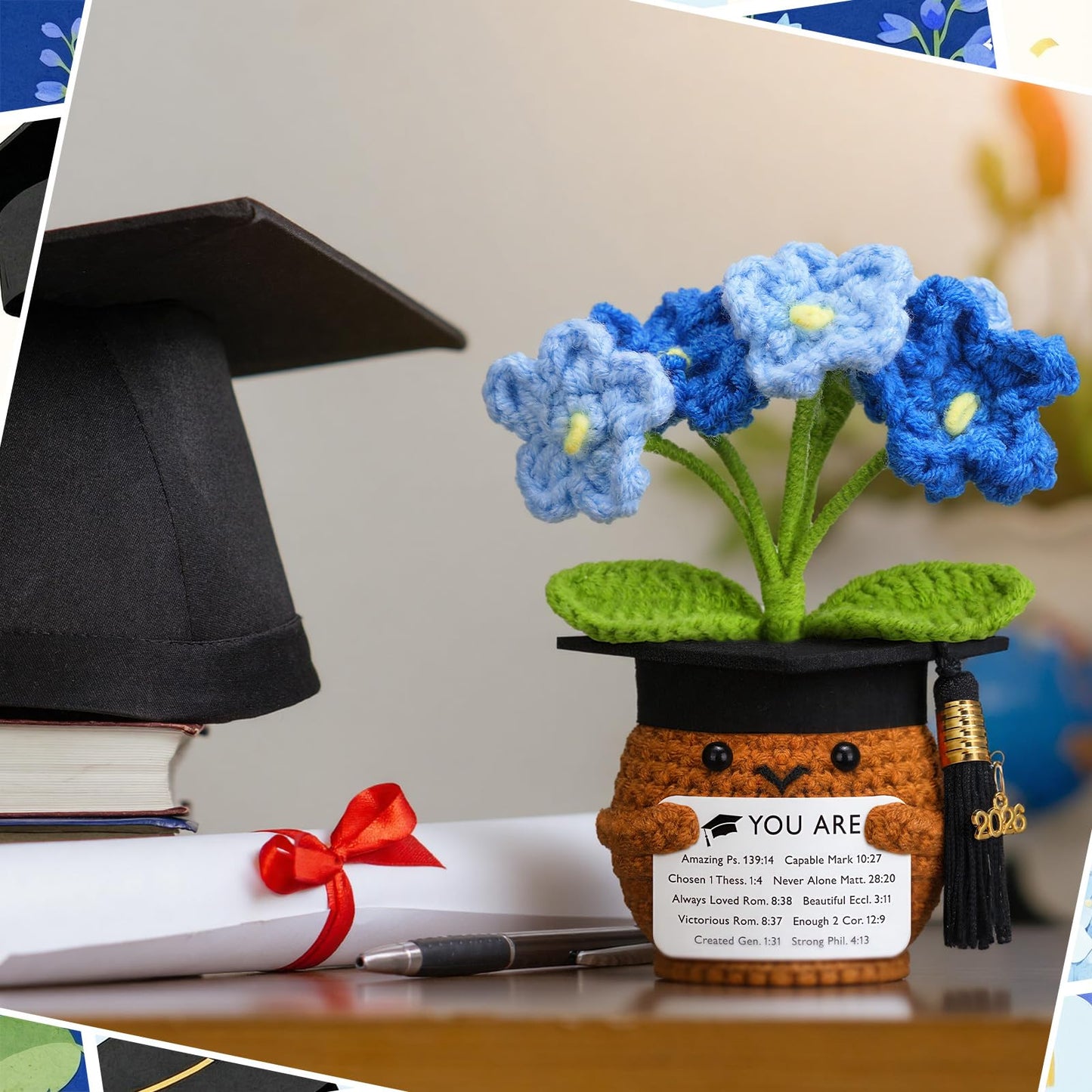 Wavwavw 2026 Christian Graduation Gifts for Her Him Bible Verses Crochet Flower Gifts for Class of 2026 Senior Masters Degree Student University College High School Graduate Religious Souvenir