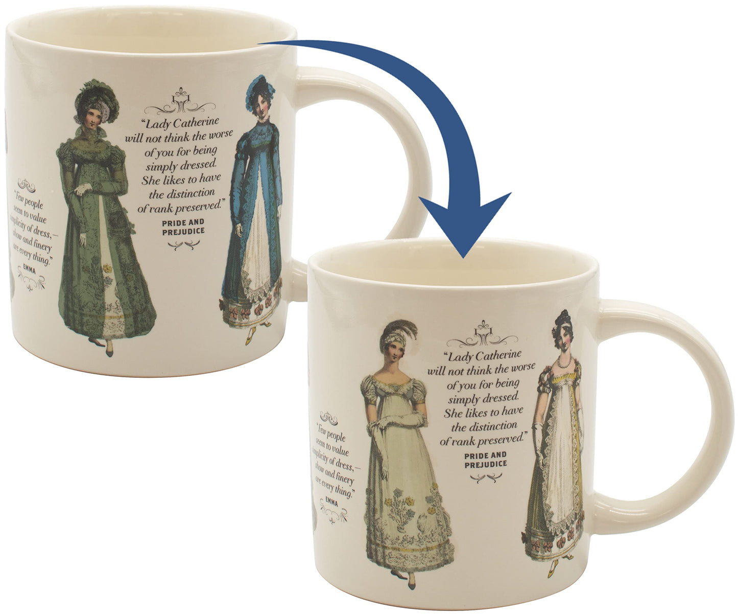 The Unemployed Philosophers Guild Jane Austen Finery Color Changing Mug - Coffee Transforms Day Attire To Show Evening Gowns, Comes in Gift Box, 12 oz