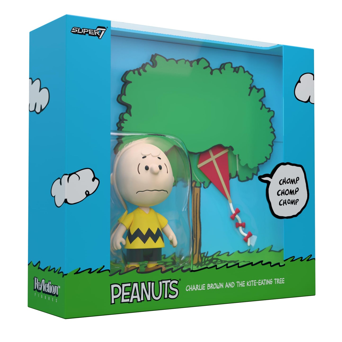 Super7 Reaction Figure Peanuts Charlie Brown and The Kite-Eating Tree (Diorama Box) - 3.75" Peanuts Action Figure with Accessory - Classic Cartoon Collectibles and Retro Toys