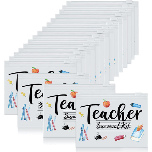 60 Pcs Teacher Appreciation Gifts Bulk Small Waterproof Makeup Toiletry Bag Pouch Cosmetic Pencil Bag Thank You Gifts for Women Men Travel Graduation Season Supplies(Teacher Survival Kit)