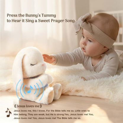 Baptism Gifts for Boys, Catholic Christening, Baby Dedication & Baptismal Gift Set for Baby Boys & Kids, with 9" Musical Praying Bunny Plush Toy & Everybunnies' Blessing Book in Keepsake Box
