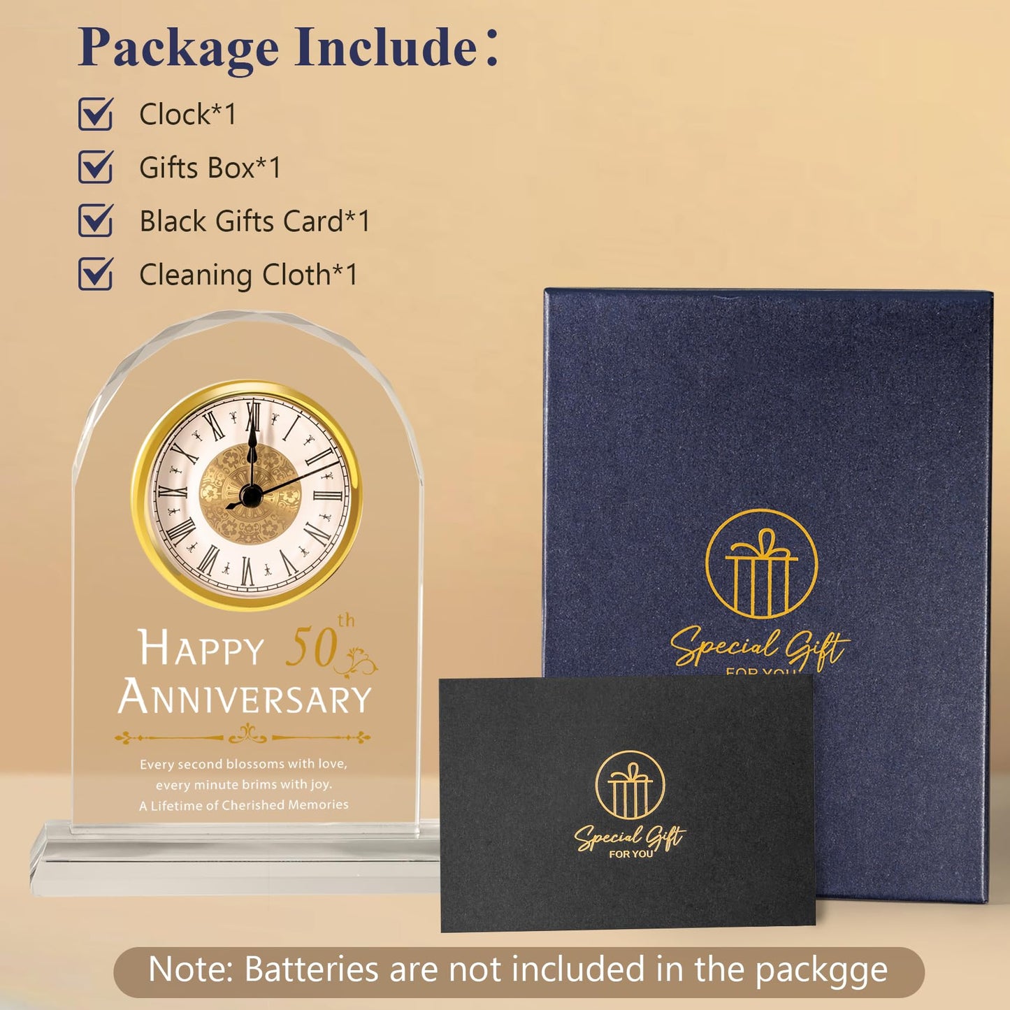 50th Wedding Anniversary Crystal Clock Gifts for Couple Parents, 50 Year Anniversary Wedding Gifts Quartz Clock Gifts for Husband Wife, 50th Wedding Anniversary Decorations