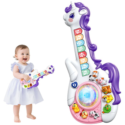 Marstone Toys for 1 2 Year Old Girl Birthday Gifts: Baby Musical Unicorn Toys 12-18 Months, Educational Cartoon Guitar for Toddler Boy Kid 1-3, Infant 1st First Interactive Learning Birthday Present