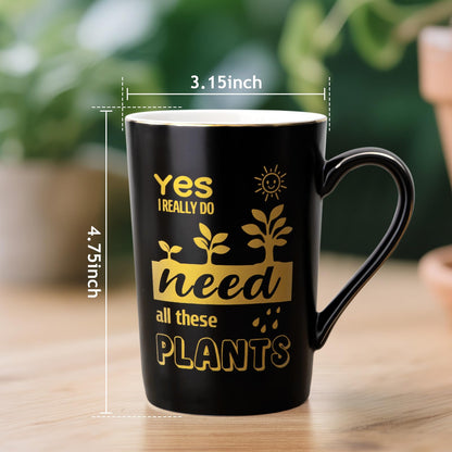 Gardening Gifts for Women Men - Cool Plant Lover Gift Coffee Mug, Garden Gifts for Gardeners, Plant Lady, Mom, Dad, Son, 14oz Black Ceramic Mug with Gold Print, Lid, Spoon Card, Luxury Gift Boxed