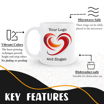 Personalized Coffee Mug, Custom Picture Text or Logo Ceramic Mug, Customized Gift for Men & Women, Taza Personalizada with Photo and Words, Customizable 11 Oz Tea Cup | White