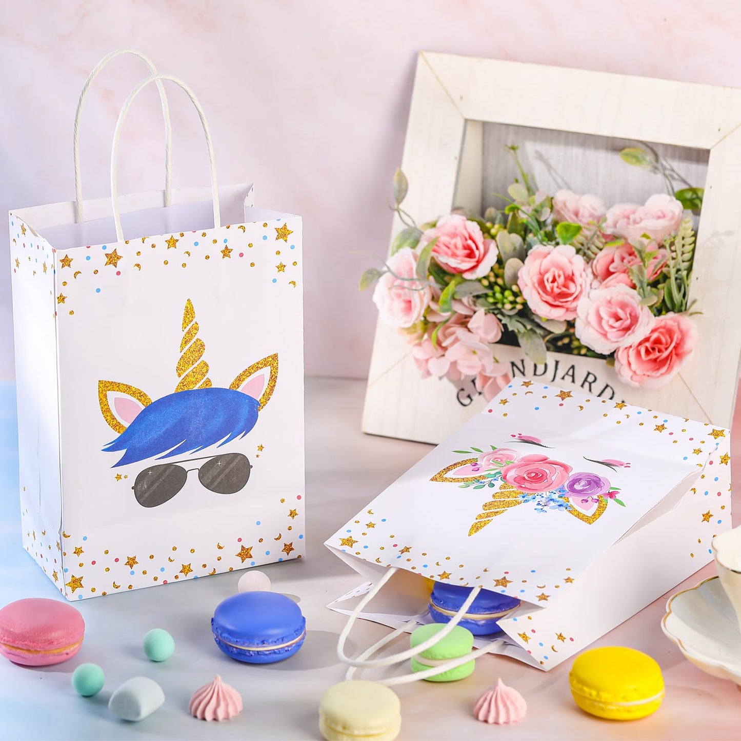 Crtiin 24 Pcs Unicorn Party Favor Bags for Birthday Party Supplies, Unicorn Gift Bag Goody Treat Candy Bags for Valentines Day Baby Shower Birthday Carnival Festivals Decorations