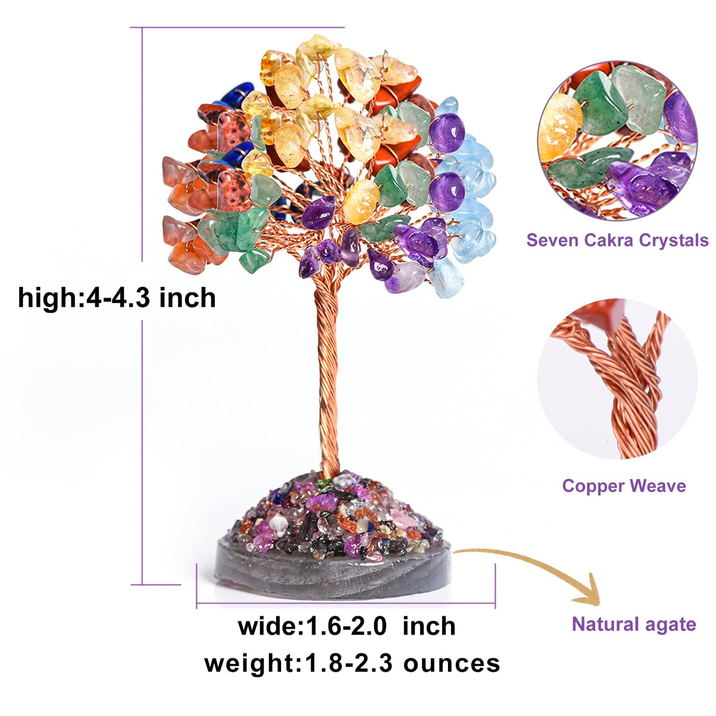 Seven Chakra Tree of Life,Money Dcorations,Crystals and Healing Stones,Reiki Positive Energy Gemstones 7 Chakra Tree,Purple Room Office Desk Feng Shui Decor Meditation Gifts for Women Men