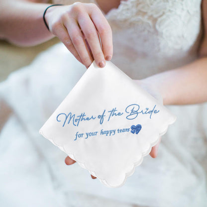 Mother of the Bride Handkerchiefs Happy Tear Wedding Handkerchiefs Something Blue Gifts On Wedding Day Keepsake Hankies