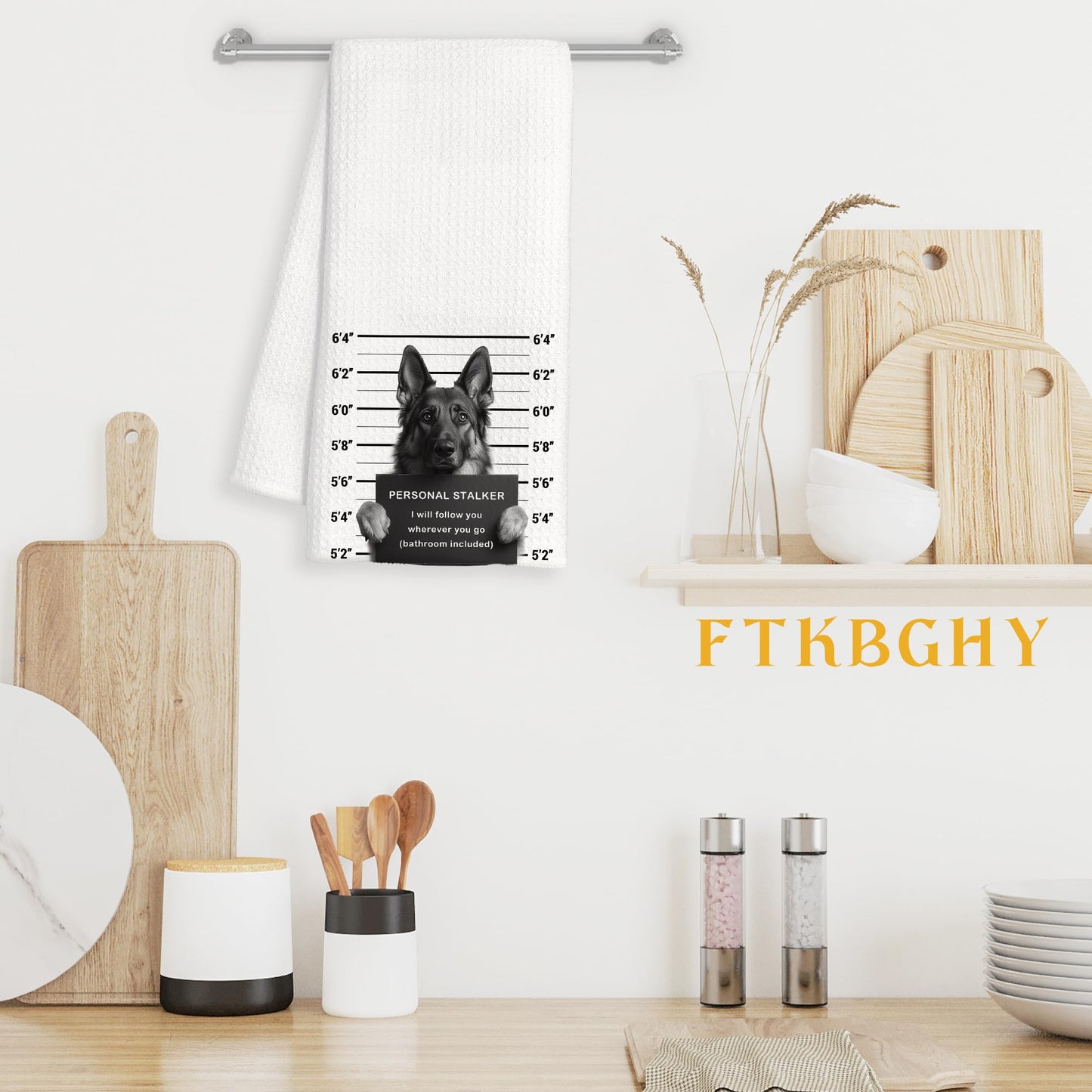 Funny German Shepherd Kitchen Towels, German Shepherd Gifts for Women Men, Black and White Dog Mugshot Decorative Dish Hand Tea Towels for Bathroom Kitchen, 16x24 Inch