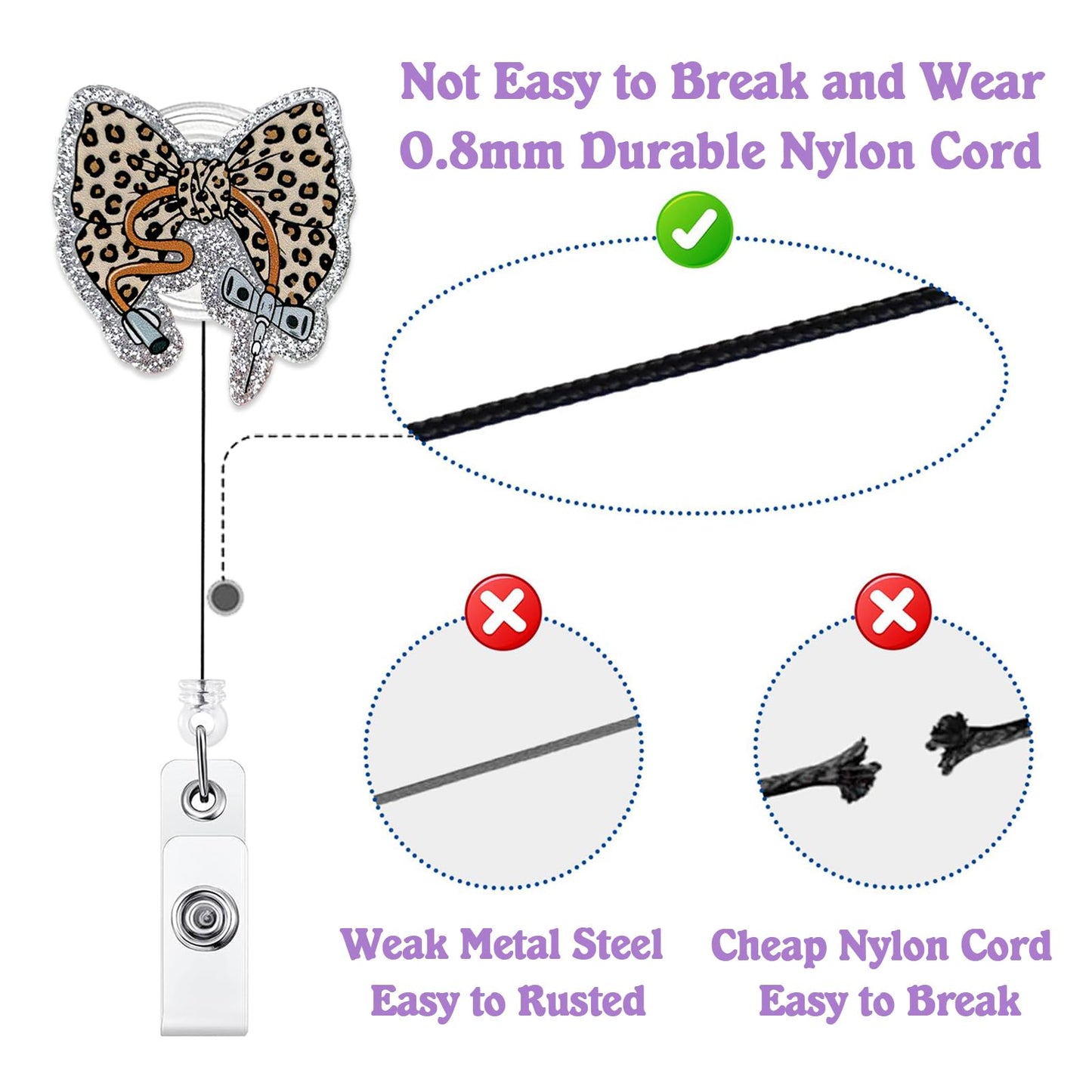Leopard Bow Phlebotomy Nurse Badge Reel Retractable, Funny Phlebotomist Badge Reel for Work, Personalized Phlebotomy Tech Gifts, Cute Phleb Badge Holder with Alligator Clip & 24” Durable Nylon Cord