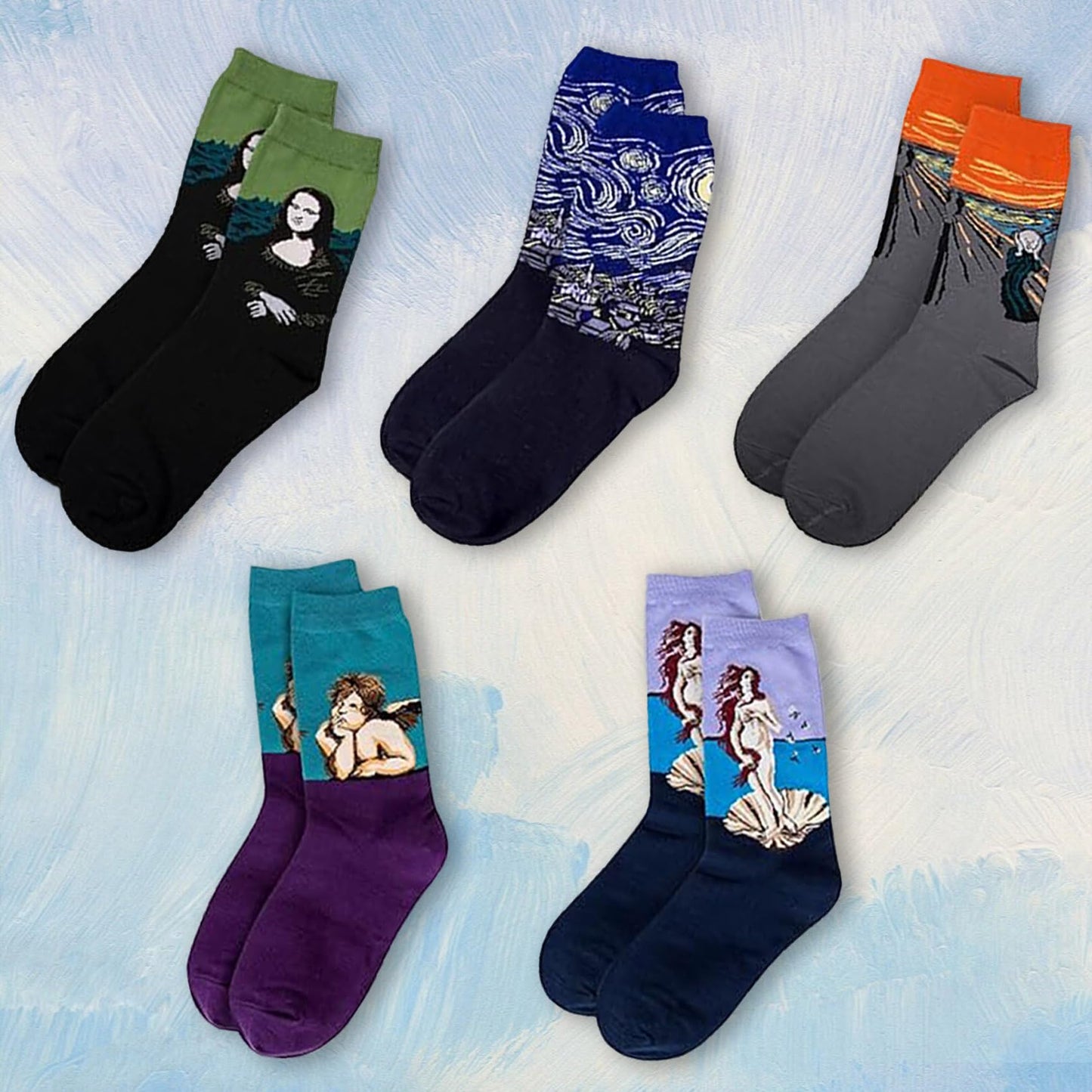 Chalier 5 Pairs Womens Fun Famous Painting Patterned Art Socks Cotton Printed Cool Novelty Funny Socks for Women