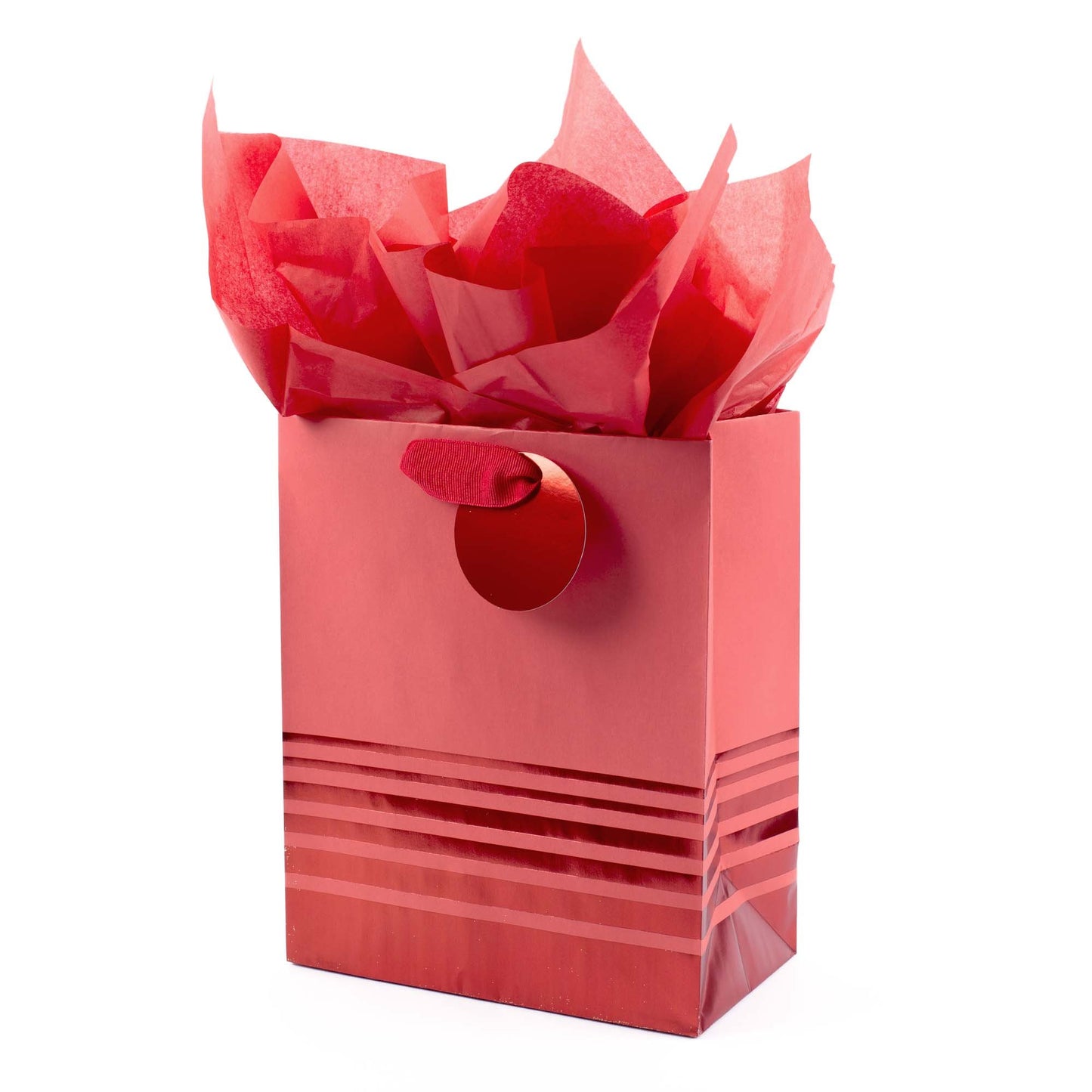 Hallmark 9" Medium Gift Bag with Tissue Paper (Red Foil Stripes) for Christmas, Birthdays, Father's Day, Graduations, Valentines Day, Sweetest Day