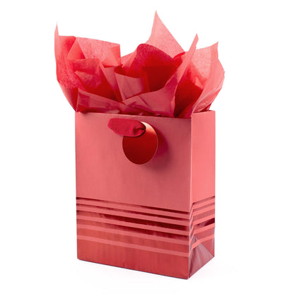 Hallmark 9" Medium Gift Bag with Tissue Paper (Red Foil Stripes) for Christmas, Birthdays, Father's Day, Graduations, Valentines Day, Sweetest Day