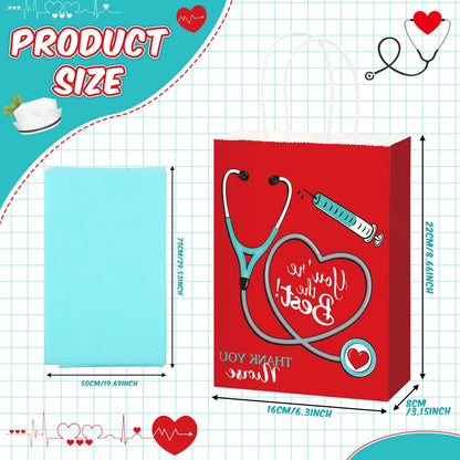 Sabary 24 Pcs Nurse Gift Bags 9 x 7 Inch, Nursing Graduation Party Thank You Nurse Paper Goodie Bags with Tissue Paper Decor for Medical Themed Birthday RN Nursing Graduation Party Favor Supplies