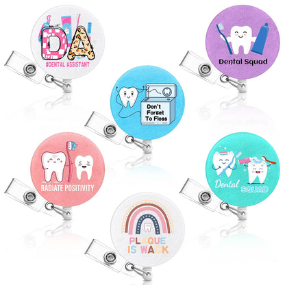 Hoteam 6 Pcs Dental Badge Reels Dental Assistant Week Gifts Teeth Retractable ID Badge Holders with Alligator Clip Healthcare Appreciation Gifts for Dentist Hygienist Doctor Nurse Graduation