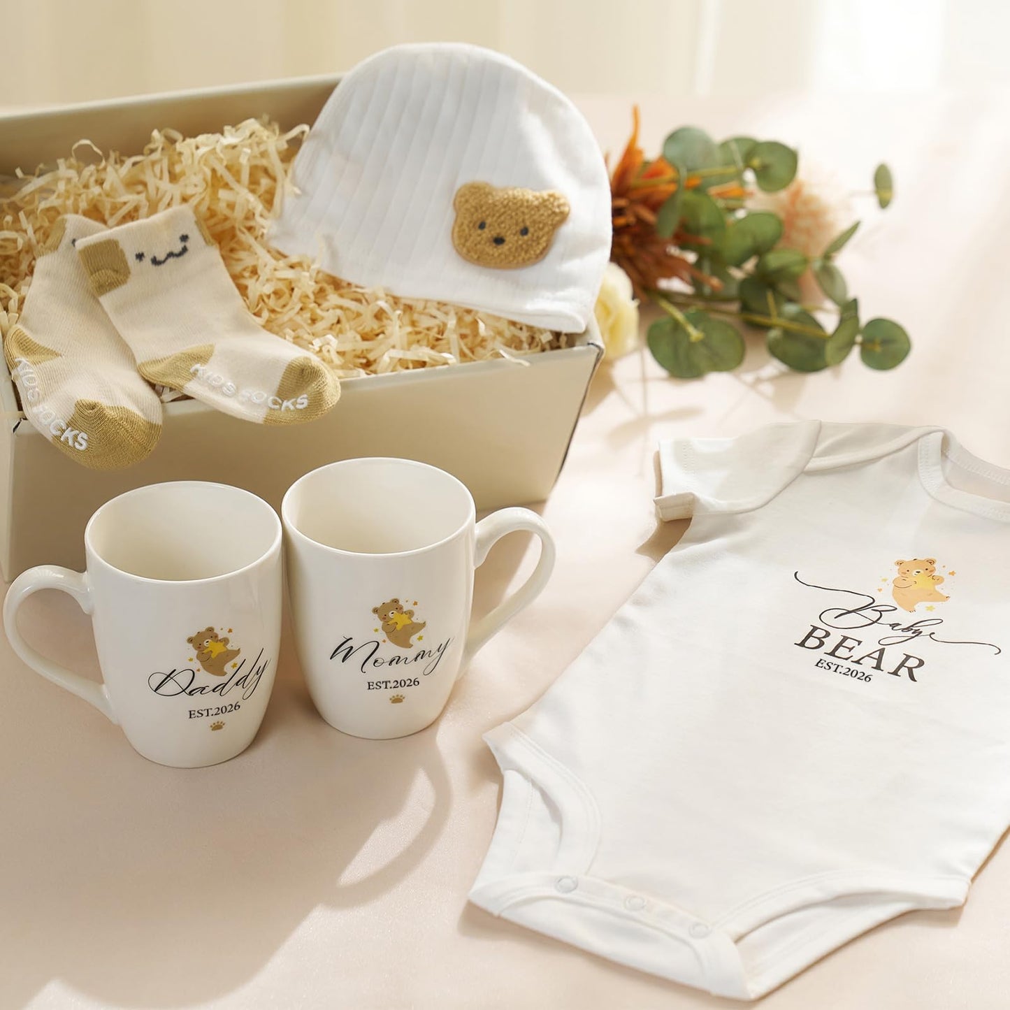 AW BRIDAL New Mom Gifts for Women 2026, New Parents Gift for Couples, Baby Gift Basket for Boys Girls Baby Shower, Gender Reveal Gifts with Mom and Dad Coffee Mugs for Parents to Be, First Time Moms