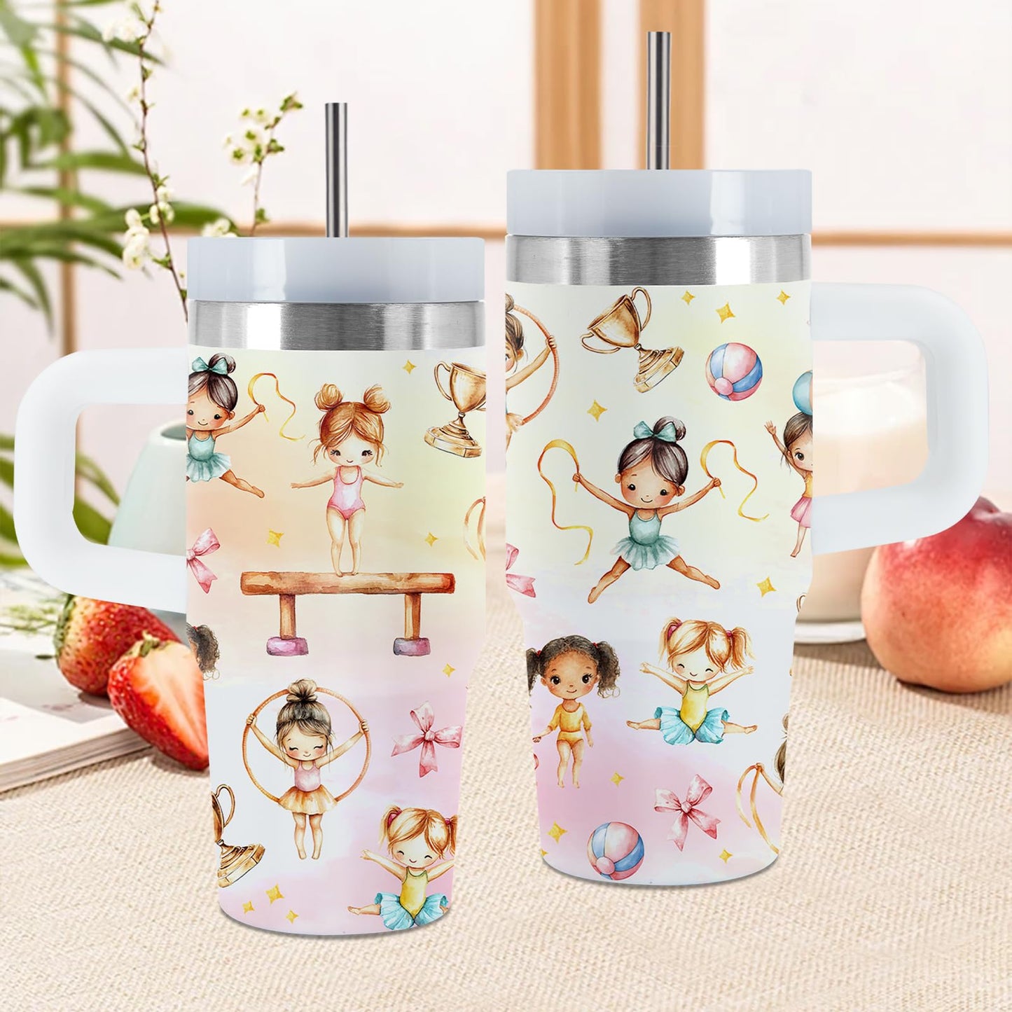 Gymnastics Gifts, 14 Oz Gymnastic Tumbler with Handle & Straw, Thanksgiving Christmas Birthday Gift for Gymnastics Coach, Gymnastic Stainless Steel Tumbler for Daughter, Dance Gifts, 1 PCS