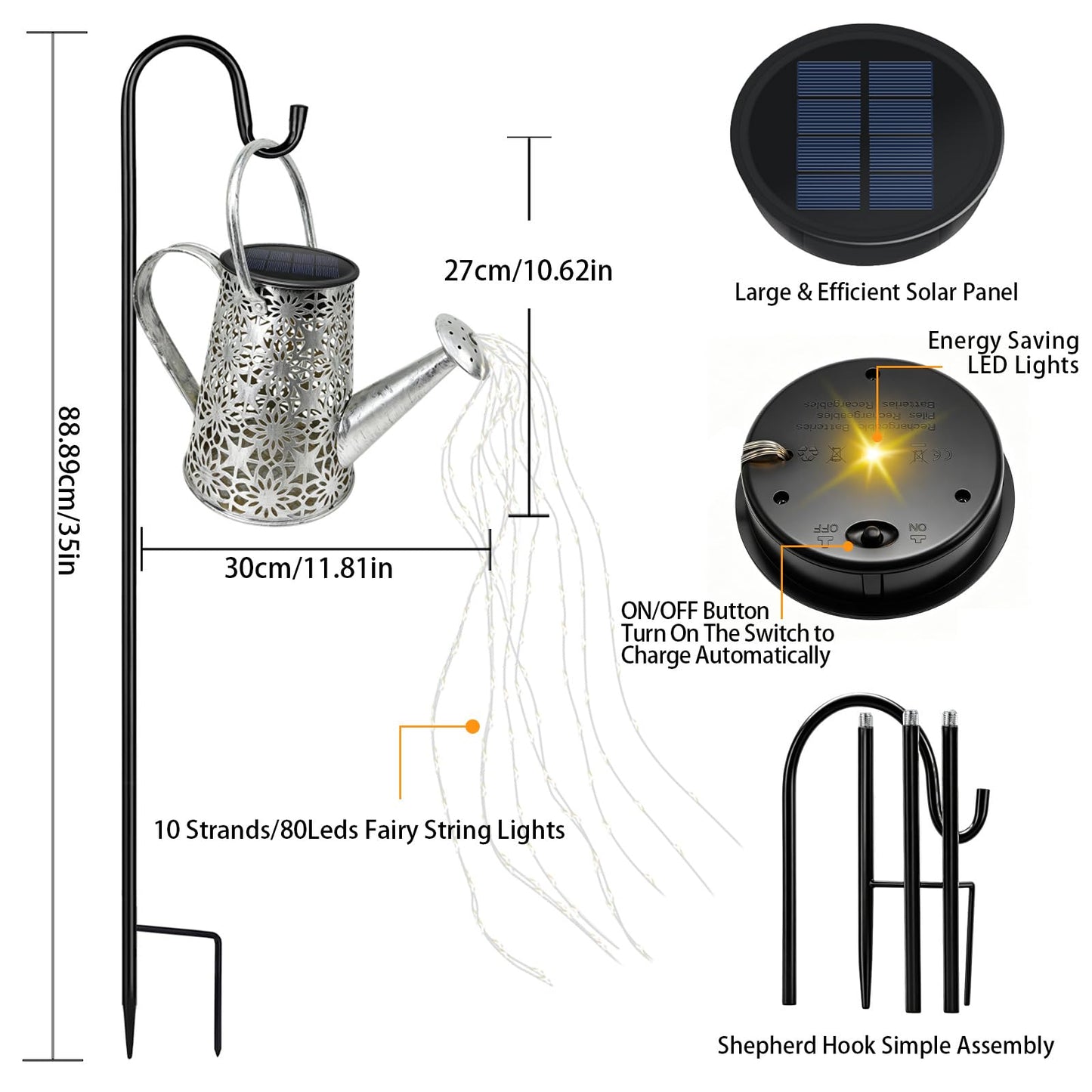 VOOKRY Solar Watering Can Lights, Large Retro Metal Hanging Solar Lights Outdoor Waterproof, Gifts for Women Mom Grandma Birthday, Outside Yard Garden Porch Lawn Patio Decoration, Warm White