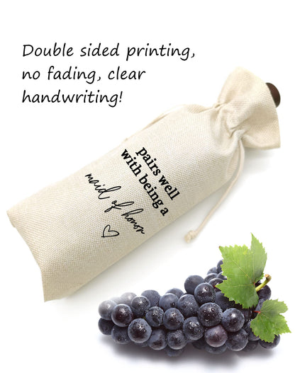 Maid Of Honor Wine Bag, Gift for Bridesmaid, Wedding Wine Bag Gift, Bridal Shower, Engagement, Bachelorette Party Favor-Pairs Well with Maid of Honor