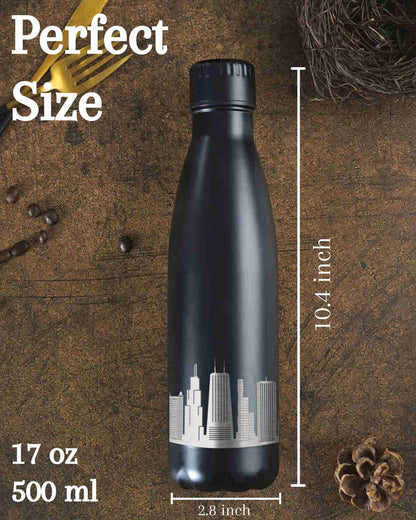 Chicago City Skyline Gifts, Chicago Gifts for Chicago Lovers, Skyline Map 17oz/500ml Stainless Steel Insulated Water Bottle, Perfect for Birthday & Christmas