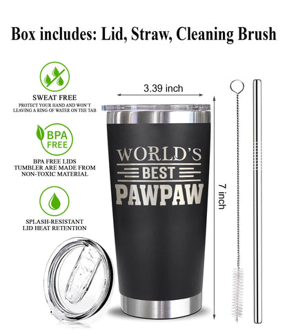 World's Best Pawpaw Tumbler - Best Pawpaw Laser Engraved - Pawpaw Mug - Father's Day Gift - Birthday Gift For Pawpaw - Pawpaw Coffee Mug - Stainless Steel Travel Tumbler 20Oz, Black