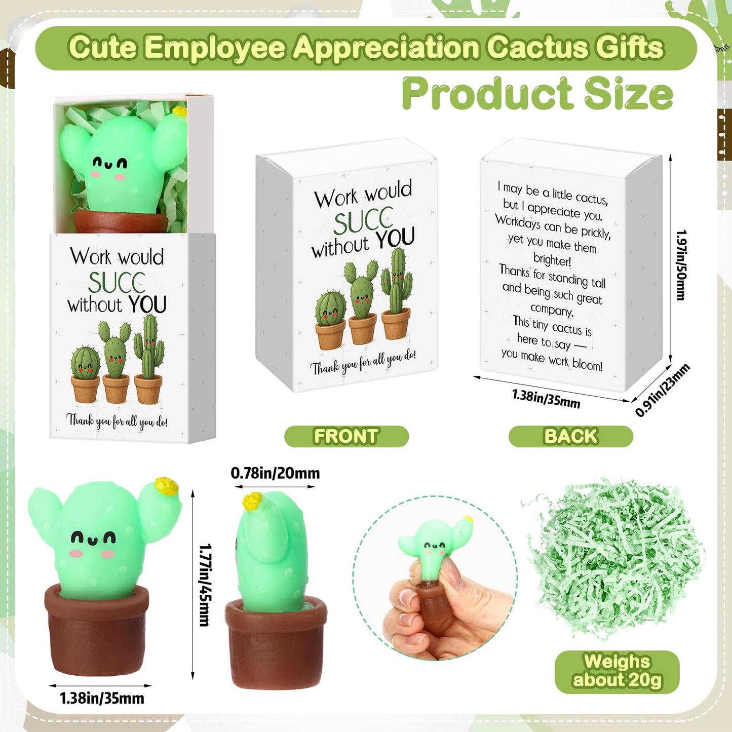 Wettarn 24 Sets Work Appreciation Gifts Cactus Stress Balls with Thank You Boxes Bulk Company Party Favors for Employee Coworker Staff Office Positive Relief Desk Decor