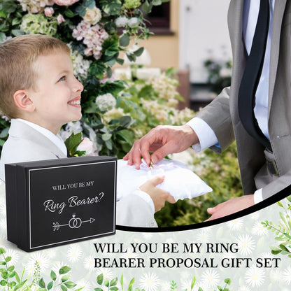 6Pcs Wedding Ring Bearer Gifts Set Wedding Party Favors Include 14 oz Ring Bearer Tumbler with Straw, Will You Be My Ring Bearer Proposal Card, Ring Bearer Sunglasses, Bear, Tie, Ring Security Badges