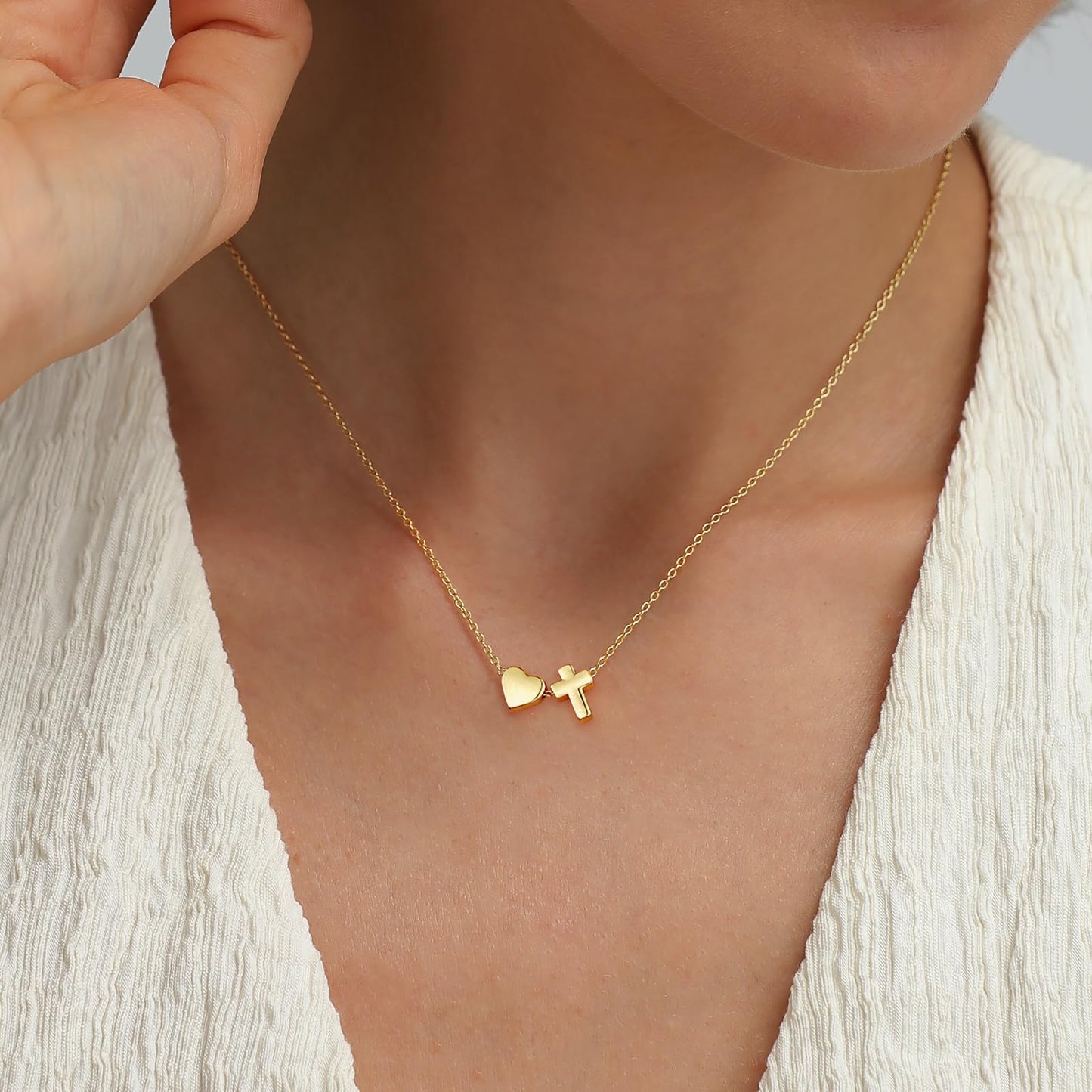 Confirmation First Communion Baptism Gifts for Girls, 14K Gold Plated Heart Cross Necklace for Daughter Granddaughter Niece Sister Christian Religious Gifts 16+3 Inches