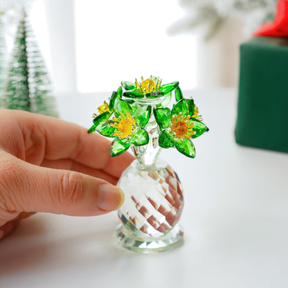 Handcrafted Crystal Flower Figurine 3.8in Tall Glass Flower Ornament Collectibles St. Patrick's Day Decor for Home Unique Gift for Women Mom Wife(Green)