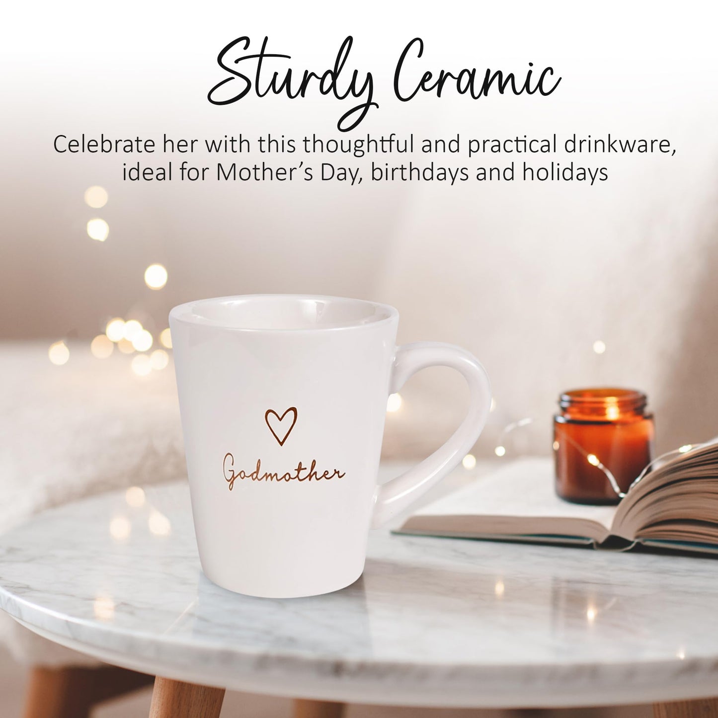 Pavilion Godmother Coffee Mug - Stoneware Coffee Cups for Aunts - Ideal for Daily Use with "Godmother" Text Design - Microwave & Dishwasher Compatible - Cream, 15 oz