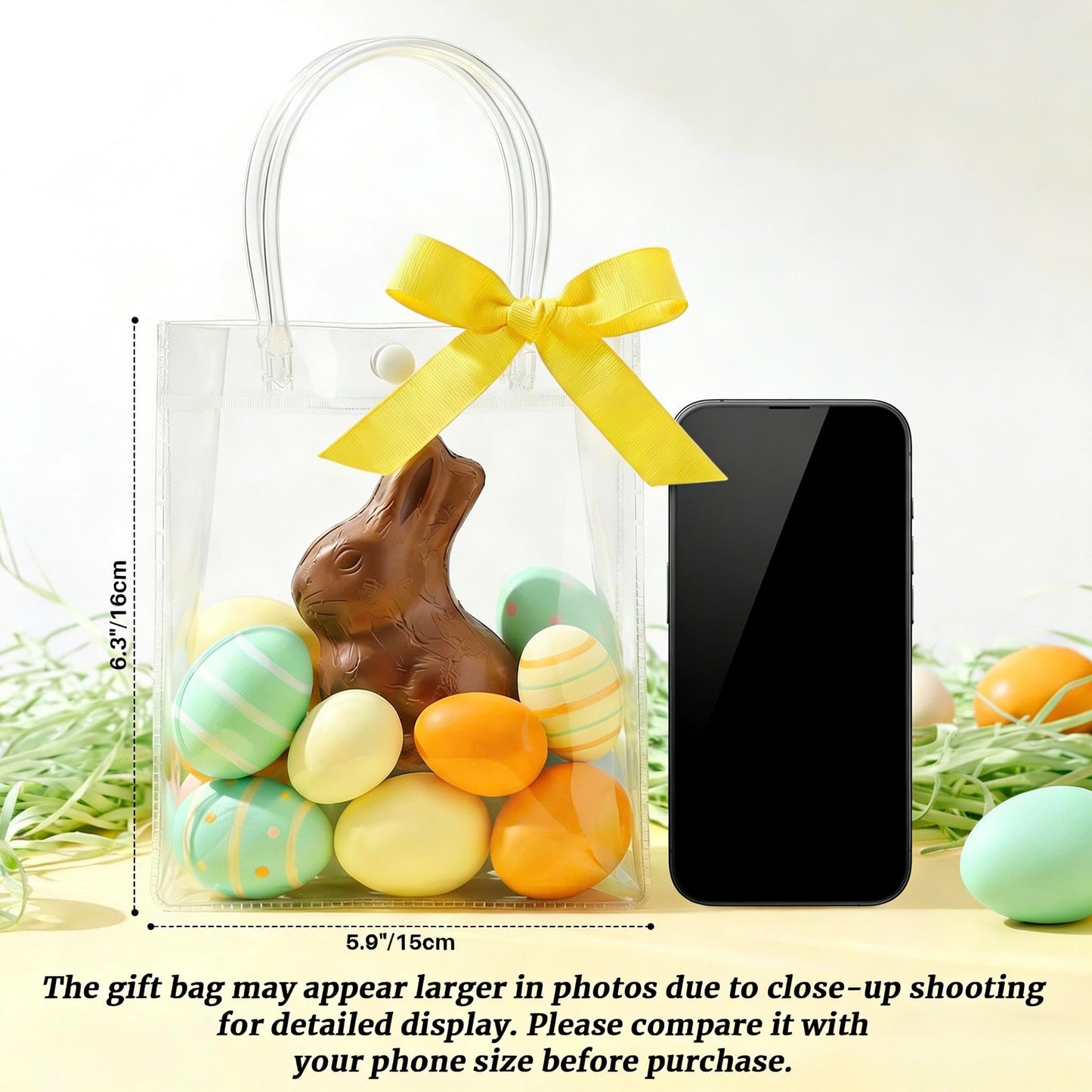 MAQIHAN Clear Gift Bags with Handles - 10 Party Favor Candy Bags, Plastic Goodie Bags Transparent, bolsitas, for Valentines, Mother's Day, Christmas, Baby Shower, Wedding, Birthday, Mini 5.9'' x 6.3''