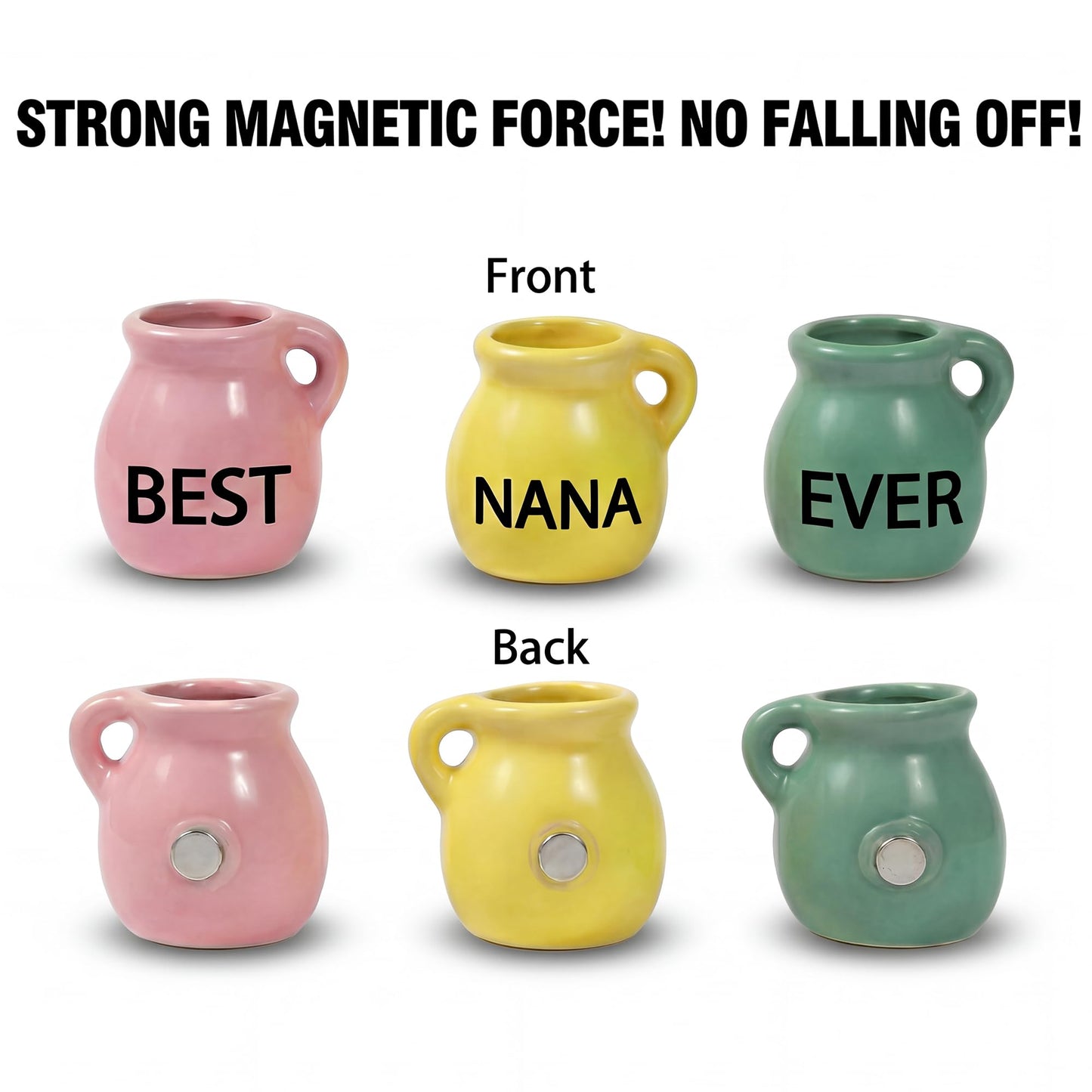 Nana Gifts - Mini Vase Magnets for Fridge, Best Nana Ever 3-Piece Ceramic Magnet Set with Artificial Flowers, for Nana from Granddaughter/Grandson, Refrigerator Magnets for Kitchen