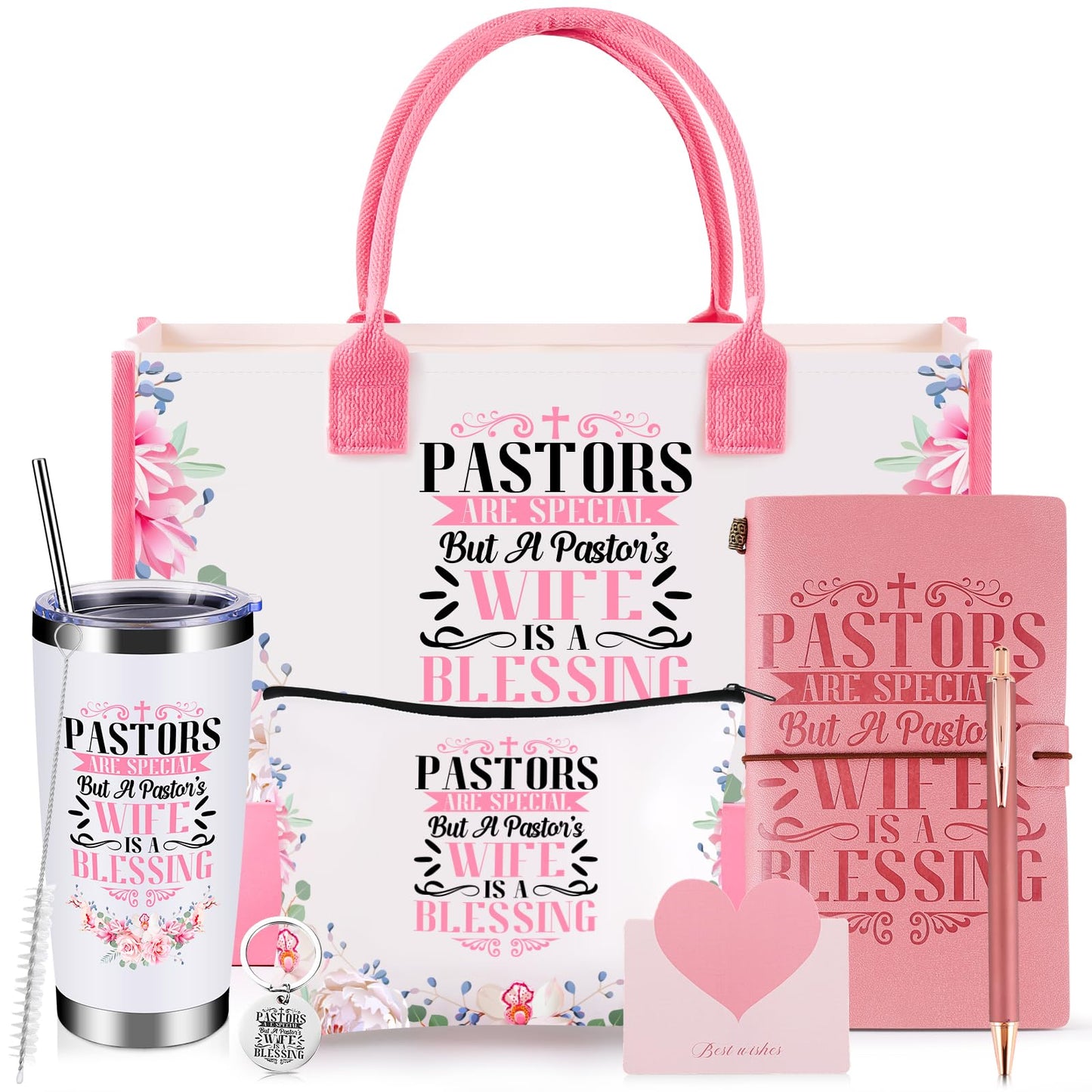 VAIPI Pastor Wife Appreciation Gifts for Women Faith, Inspirational Christian Gifts for Pastors Wife Religious Catholic Gift Basket with Insulated Tumblers Handbag Journal Pen Bookmark Keychain