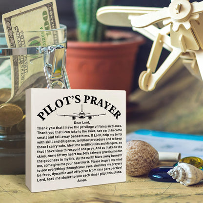 Pilot Gifts for Men Aviators, Aviation Gifts, Gifts for Pilots, Pilot's Prayer Wooden Box Sign Decor, Birthday Christmas Gifts for Pilot Dad, Son, Husband, Closer to You Each Time I Pilot This Plane