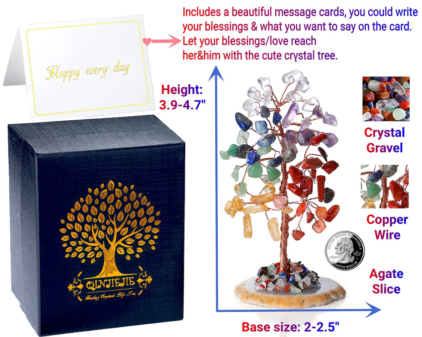 QINJIEJIE Chakra Crystal Tree Natural Tree of Life Money Tree for Desk Decor 7 Chakra Stone for Positive Energy Gemstone Crystal Decor Birthday Gifts Spiritual Gifts for Women Mom