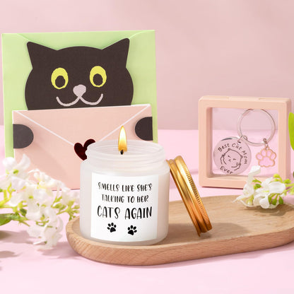 Cat Lover Gifts for Women, Cat Gifts for Women, Cat‘s Themed Gift for Christmas Mothers Day Birthdays, Funny Gift for Cats Lovers for Crazy Cats Lady Mom Daughters with Glass Cup Scented Candle Socks